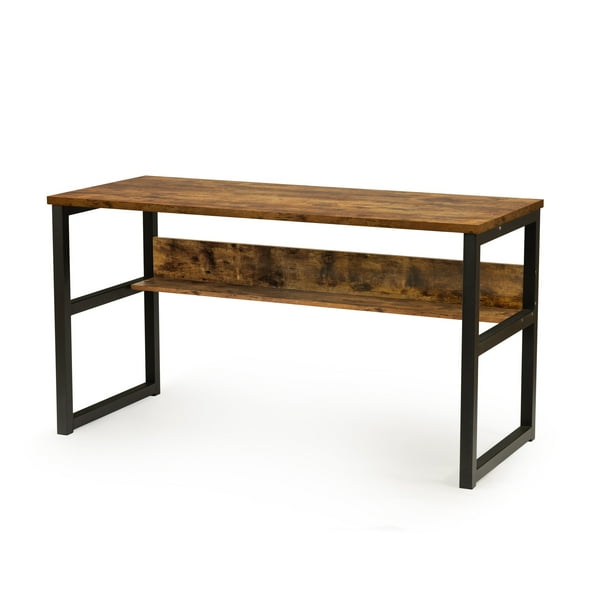 Computer Desk For Workstation Large Modern Office With Bookshelf Table Wood Tabletop And Metal Frame Stability Sy Writing Storage Shelves Home S5744 Com Computer Desk For Workstation Large, Sofa Table Desk Combo