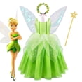 thumbnail image 2 of Disney-disfraz de princesa Tinker Bell para niñas, vestido de hada de las flores verdes, disfraz de elfo con purpurina, ala de mariposa, fiesta de Halloween, 2 of 5