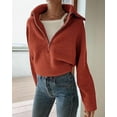 thumbnail image 3 of BTFBM Womens Sweaters Quarter Zip Pullover V Neck Collar Long Sleeve Ribbed Knit Loose Casual Winter Fall Sweater, 3 of 8