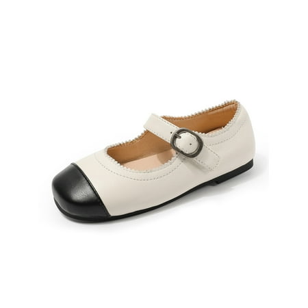 

Gomelly Girls Flat Shoes Princess Mary Jane Magic Tape Flats Breathable Faux Leather Shoe Uniform School Loafers White 8C