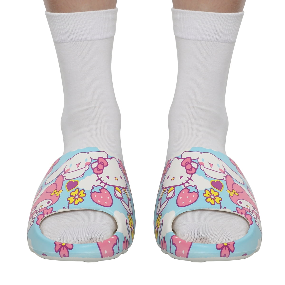 Hello Kitty Character Toss Floral And Cloud Art Women's Slides-Small