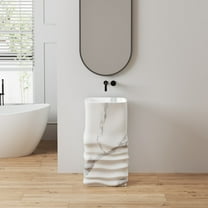 MEDUNJESS 33" Tall Stone Resin Irregular Pedestal Sink,Solid Surface Pedestal Bathroom Sink Basin with Faucet Hole