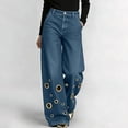 thumbnail image 3 of Yutgune Women's Wide Leg Jeans High Waisted Stretch Denim Pants Grommet Detail Jeans with Pockets, 3 of 9