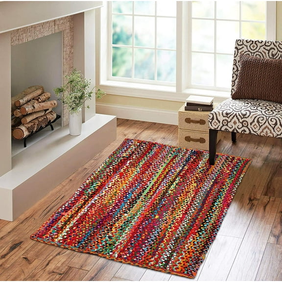 Avgari Creation Hand Braided Multi color Rectangle Cotton Made Area Rug Carpet-2x3" Feet