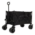 thumbnail image 3 of Collapsible Foldable Extended Wagon,480lbs Weight Capacity, Heavy Duty Folding Utility Garden Cart with Big All-Terrain Beach Wheels & Drink Holders,Side Pocket and Brakes, Black, 3 of 8