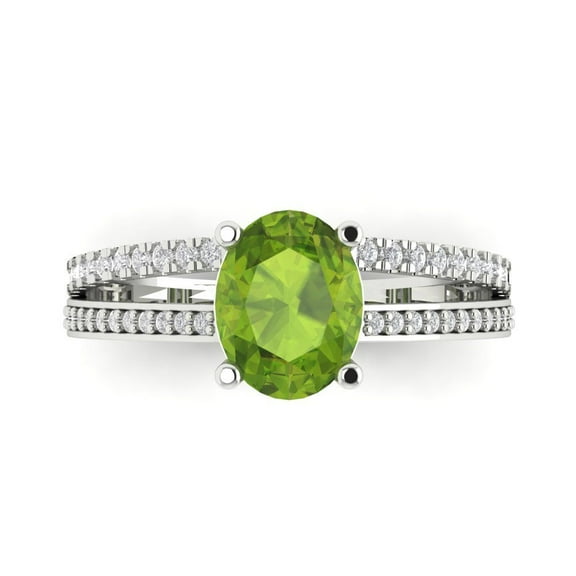 Solitaire with Accents Engagement Ring for Women - 2.32ct Natural Peridot in 14K White Gold Promise Ring