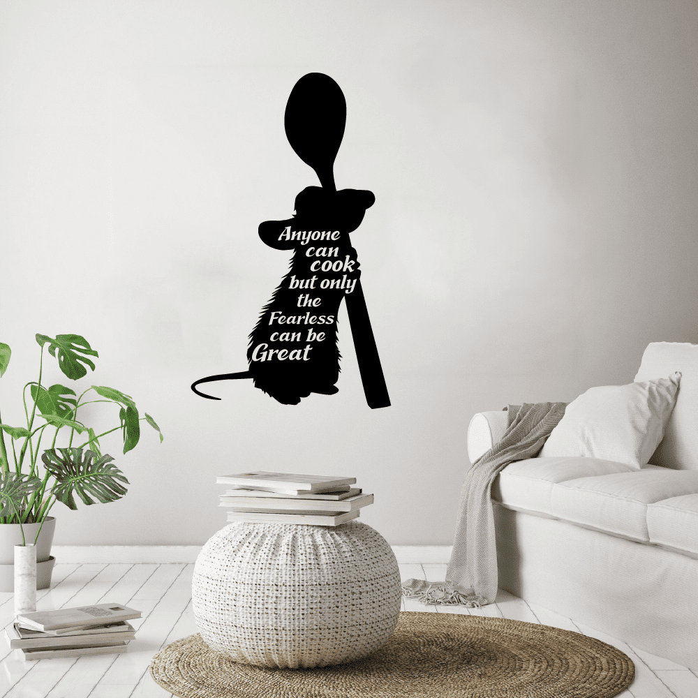 Anyone Can Cook But Only The Fearless Can Be Great - Ramy Ratatouille Quotes Quote Ramy Spoon Silhouette Vinyl Wall Decal Sticker Art Home Room Living Room Nursery Kinder Décor Size (20x8 inch)