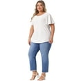thumbnail image 3 of DARING DIVA Women's Plus Round Neck Hollow Flare Sleeve Casual Blouse 4X White, 3 of 6
