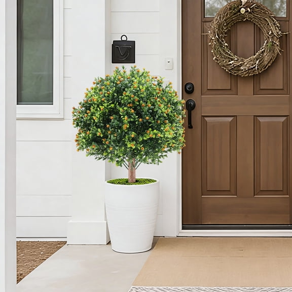 HOARBOEG Artificial Boxwood Topiary Ball Tree - Realistic Outdoor Garden Decor, Faux Potted Plant with Ground Stake for Yard, Patio, Lawn & Indoor Desk