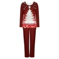 thumbnail image 5 of Feancey Women Matching Christmas Pajama Set Plaid Long Sleeve Sleepwear Xmas Tree Print Ruched Tops and Pants Pjs Two Piece Loungewear Sets Red XXL, 5 of 5
