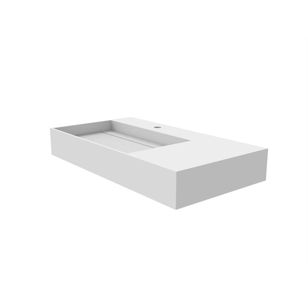Pemberly Row 36" Solid Surface Left Basin Bathroom Sink in White