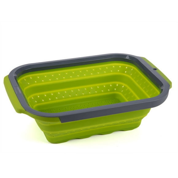 Progressive International Passoire de Cuisine PS-3509 Solutions de Préparation; Pliable au-Dessus de l'Évier; s'Effondre jusqu'à 1 Pouce d'Épaisseur; Capacité de 6 Pintes; Lavable au Lave-Vaisselle; Vert et Gris; Silicone; Simple