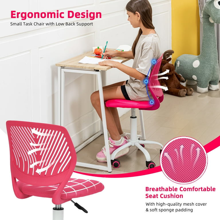 Homy Casa Kids Desk Chair Height Adjustable Small Study Computer Teen Task Chair for Student Children with Wheels Pink