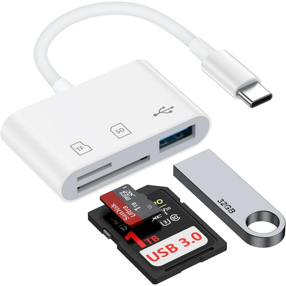 SD Card Reader, USB 3.0 Type C High Speed to SD/TF Card Adapter for iPhone 15/16 Pro Max Memory Card Reader with SD MicroSD USB 3 Port for Mac/iPad/MacBook Pro/Air Android Phone Tablet