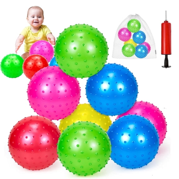 8 Pack Knobby Sensory Balls for Toddlers 1-3, Bouncy Balls for Indoor Outdoor Sport Toys Beach Ball with Pump