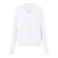 thumbnail image 6 of felwors Women's V Neck Long Sleeve Scalloped Knit Cardigan Lightweight Soft Sweater White, XXL, 6 of 8