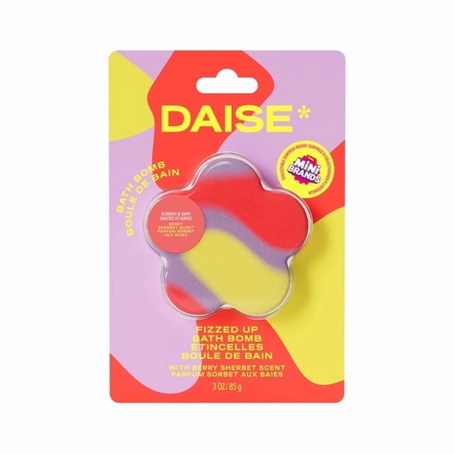 DAISE Fizzed Up Bath Bomb in Berry Sherbet, With Mini Brands Collectible Inside, 3 oz/ 85 g