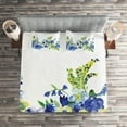 thumbnail image 2 of Ambesonne Floral Quilted Coverlet 3 Pcs, Watercolor Flower, Queen Size, Blue Yellow, 2 of 2