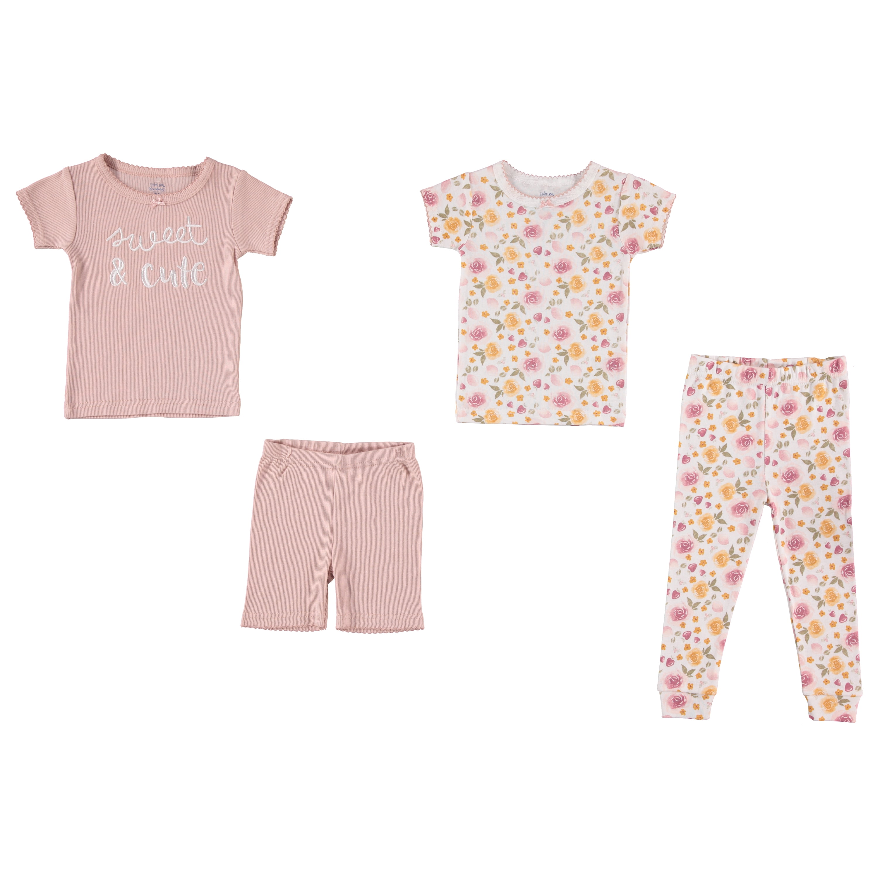 Cutie Pie Dreamers Baby Girl & Toddler Girl 4 PC Tight Fit Cotton Sleepwear Pajamas, Sizes 12 Months-4T 12M-4T