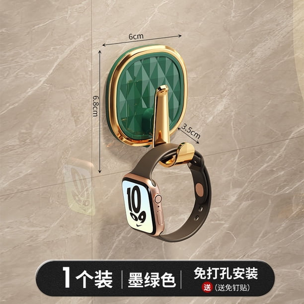 Zhuge Gancho de plástico creativo de 4 piezas, sin perforaciones, gancho adhesivo, sin rastro, gancho resistente para ropa, gancho de cocina (borde dorado, verde)