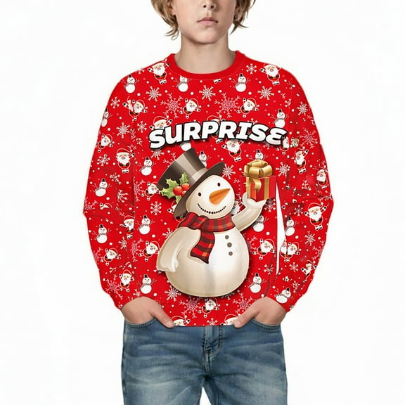 Jamsmile Toddler Boys Hoodies Christmas Snowman Print Pullover Long Sleeve Crewneck Fall Winter Warm Little Boys Sweatshirts