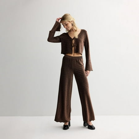 Juniors' madden girl 2-pc. Tie-Front Cardigan & Pants Set Color: Rose Gold Size: MEDIUM