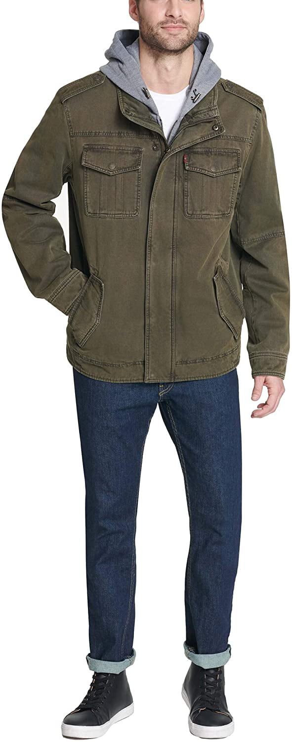 Levis Mens Washed Cotton Hooded Military Jacket Standard X