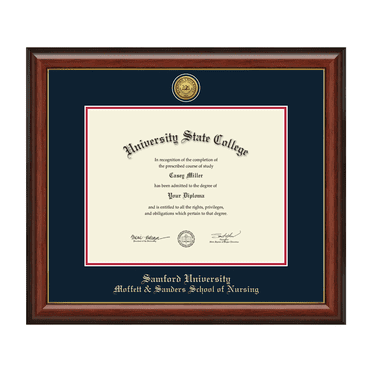 Framerly - Samford University Moffett & Sanders School of Nursing 14w x 11h Diploma Frame - Fits a bachelor's and master's - Gold Engraved Medallion Diploma Frame