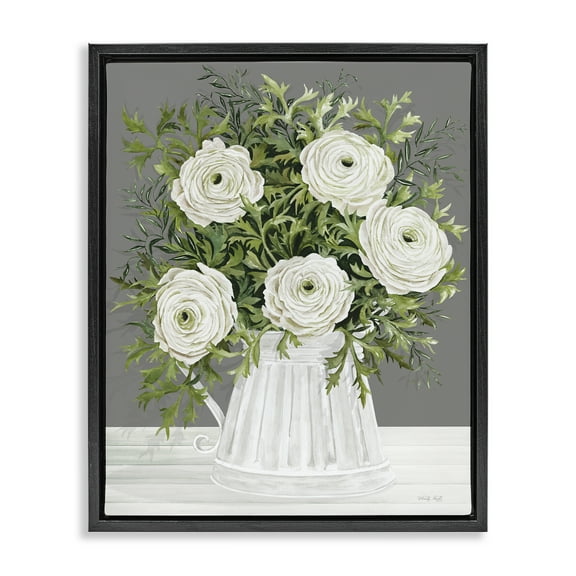 Stupell Industries Peonies in Country Vase Botanical & Floral Painting Black Floater Framed Art Print Wall Art, 17 x 21