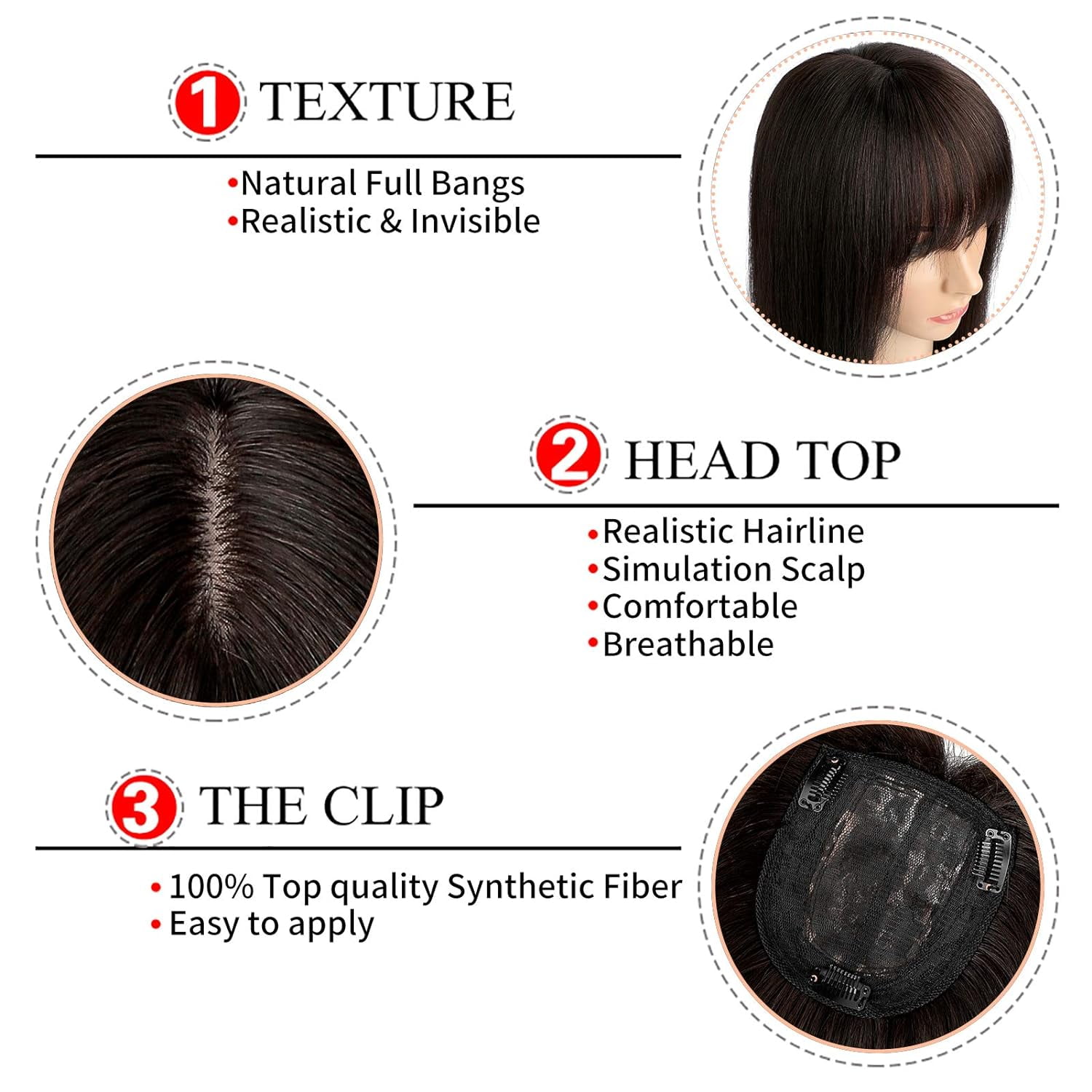14" Hair Topper with Bangs Clip in Top Extensions 200% Density Silk Base Top Hairpieces Straight Crown Wiglet for Thinning  Hair Women