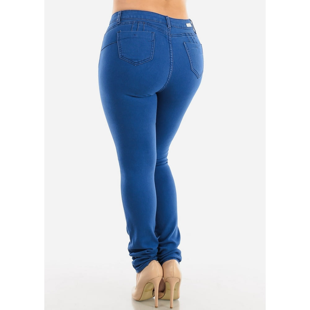 Moda Xpress - Plus Size Butt Lifting Blue Skinny Jeans 10931K - Walmart ...