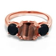 thumbnail image 2 of Gem Stone King 18K Rose Gold Plated Silver Red Tiger Eye and Black Onyx 3 Stone Engagement Ring for Women (2.95 Cttw, Gemstone, Cushion 8MM, Size 7), 2 of 5