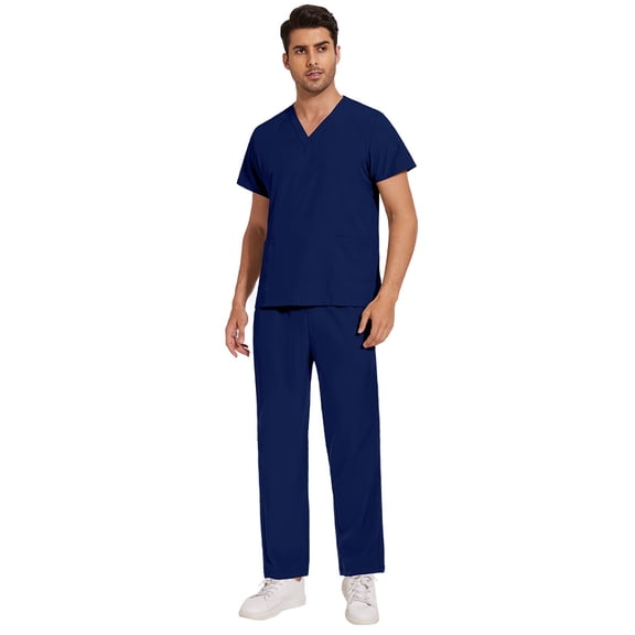 Medical Scrubs Uniform Set Navy Blue Unisex Dental Clinic Work Uniform