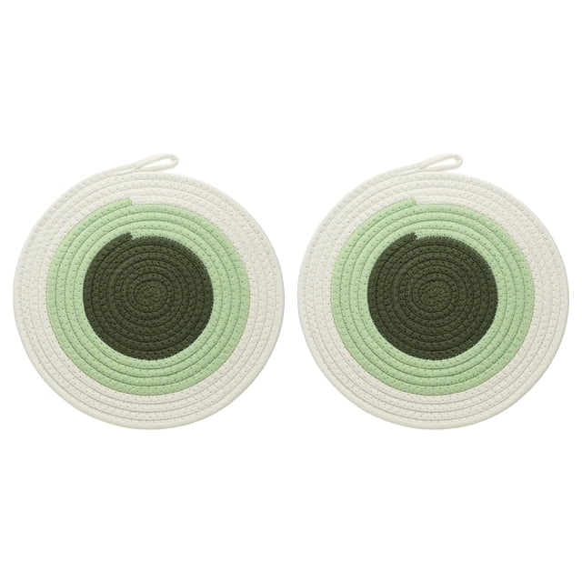 2Pcs Manteles Individuales Redondos Trenzados, 11.8" Manteles Tejidos para Mesa de Cocina con Gancho para Decoración de Granja (Verde)