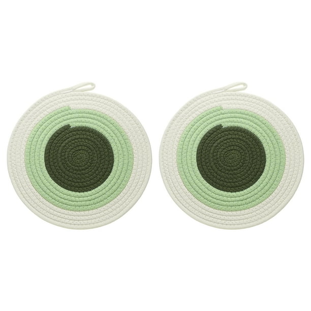 2Pcs Manteles Individuales Redondos Trenzados, 11.8" Manteles Tejidos para Mesa de Cocina con Gancho para Decoración de Granja (Verde)