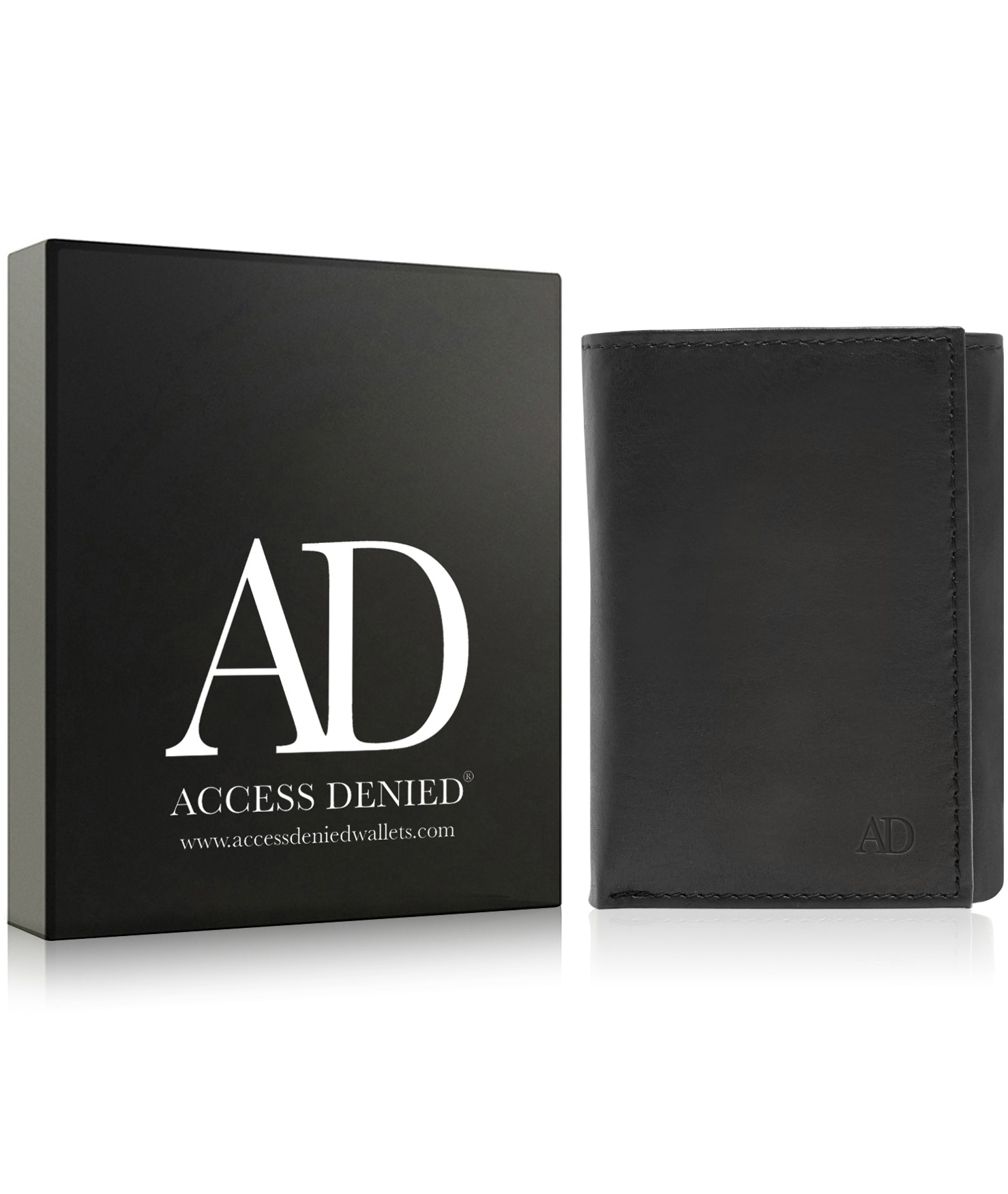 Access Denied Men's Black Genuine Leather Trifold Wallet RFID photo 5