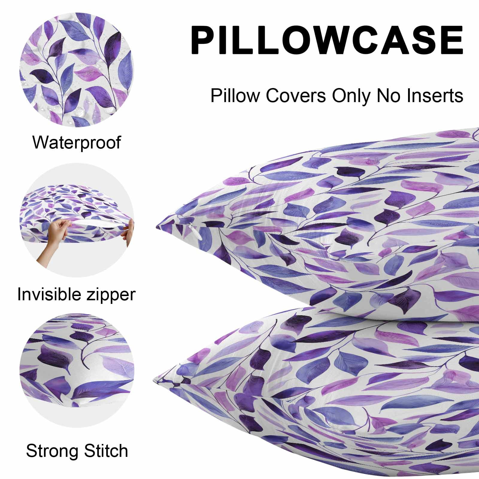 Outdoor Waterproof Throw Pillow Covers Set of 2 Purple Leaves Decorative Pillowcases Square Outdoor Pillows Cushion Case 16x16 Inch Spring Leaf Plants Patio Pillows for Couch Sofa Bed Garden