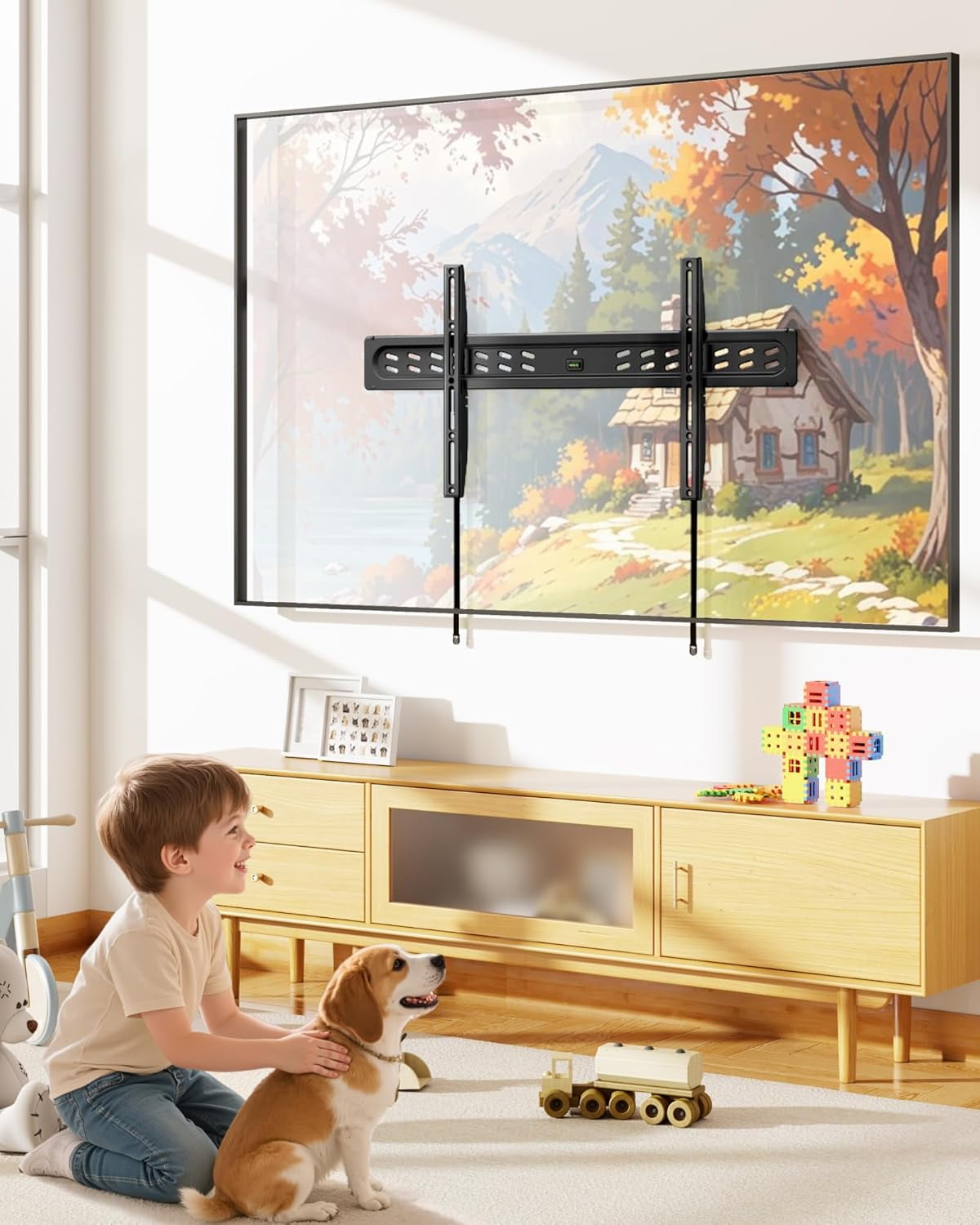 monTEK Ultra Slim Fixed TV Wall Mount for 43–95" Flat & Curved TVs, 0.95" Low Profile, Supports 150 lb, VESA 200x200–800x400, Fits 16"/18"/24" Studs