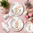 thumbnail image 5 of Bunny Birthday Party Supplies Set, Pink Rabbit Theme Plates Cups Napkins Banner Balloons Tablecloth Cake Topper Backdrop Swirls Cutlery, Serves 24, For 1st 2nd Birthday, 5 of 7