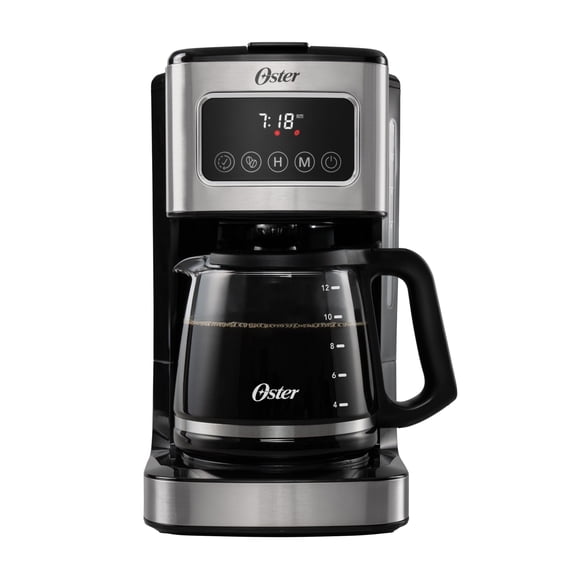 Cafetera Oster Programable, Pantalla Táctil, Jarra de Vidrio, de 12 Tazas, Negro y Acero Inoxidable, BVSTDC4403