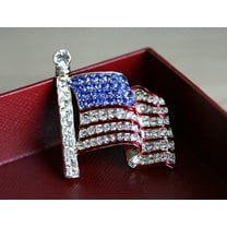 Vintage Silver Tone Crystal Rhinestone 4th of July American USA Flag Patriotic Pin Brooch