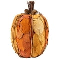 thumbnail image 3 of Fall Harvest Pumpkin with Layered Leaves and Pinecones - 9.75" - Orange and Brown, 3 of 7