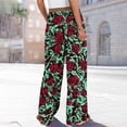 thumbnail image 5 of BiZtdJrK High Waisted Wide Leg Pants for Women Boho Printed Drawstring Loose Casual Pants Flowy Beach Vacation Pants with Pockets Green L, 5 of 10