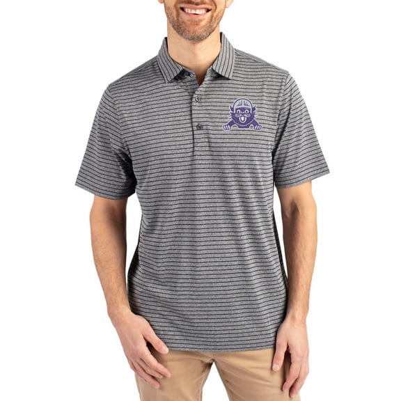 Men's Cutter & Buck Heather Black Northwestern Wildcats Forge Eco Heather Stripe Stretch Recycled Polo