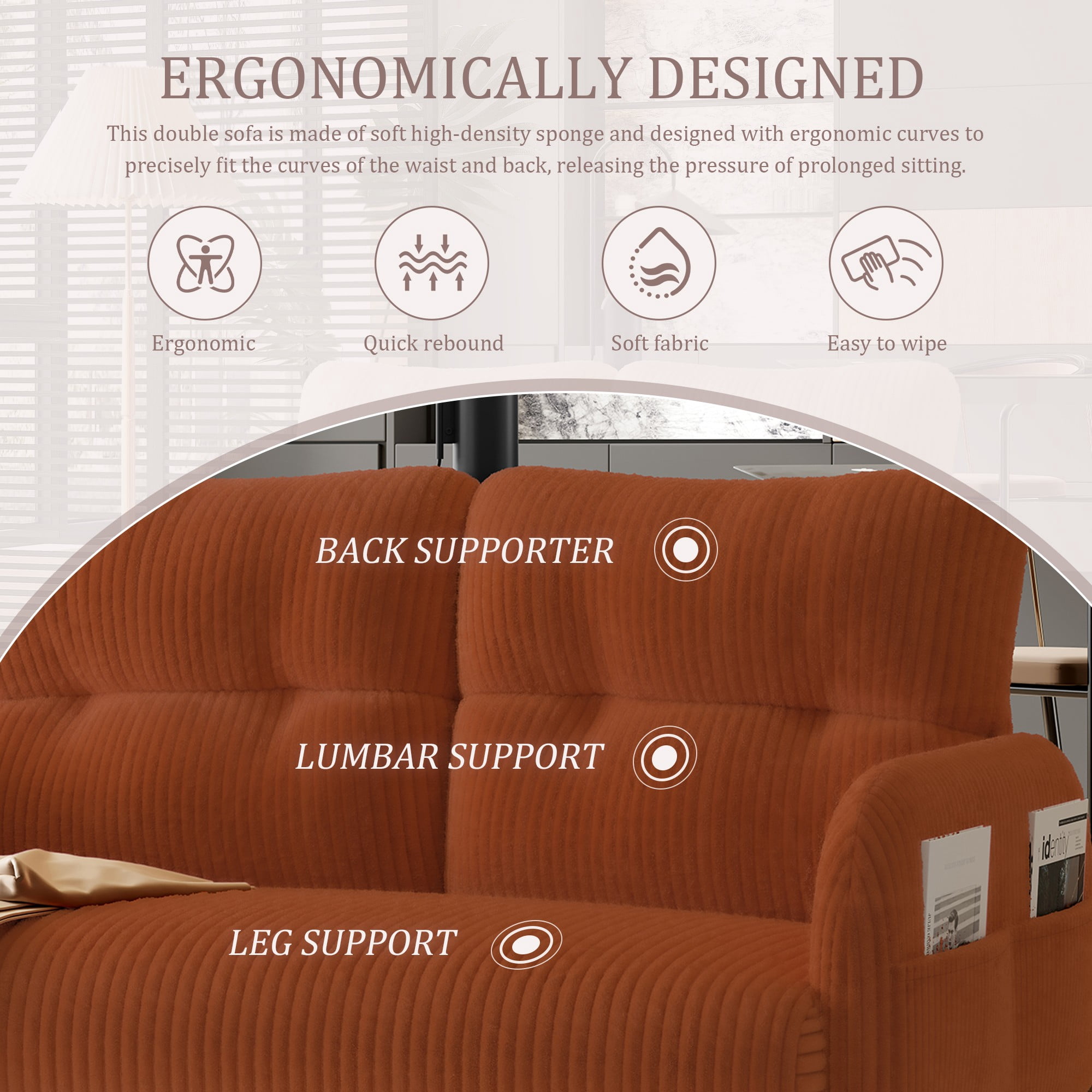 47" Small Loveseat Sofa Couch for Small Spaces,Corduroy Upholstered 2-Seater Love Seats for Apartment, Bedroom,Office,Orange