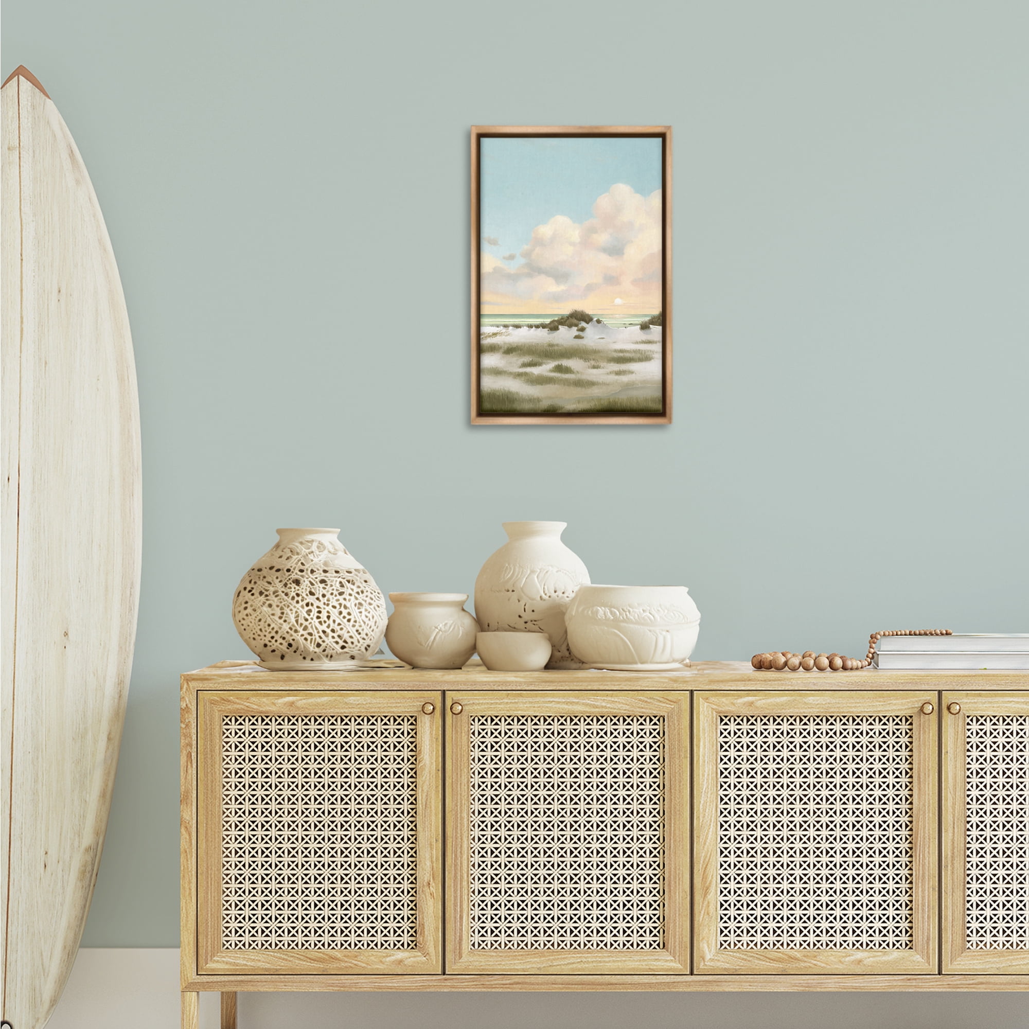 Stupell Industries Land & Sea Painting Landscape Painting Brown Floater Framed Canvas Art Print Wall Art, 17 x 25