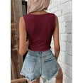 thumbnail image 6 of Women'S Twist Front V Neck Ribbed Knit Sleeveless Sexy- Tank Crop Top Wine Red S, 6 of 7
