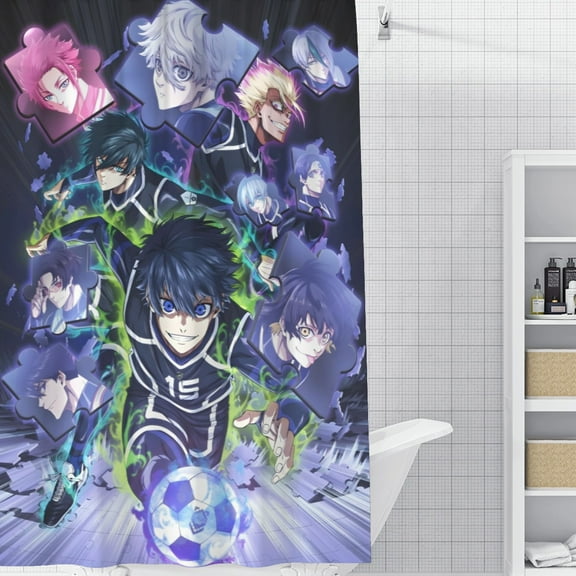 Blue Lock shower curtain features an iconic print,51" x 71"（130*180cm）