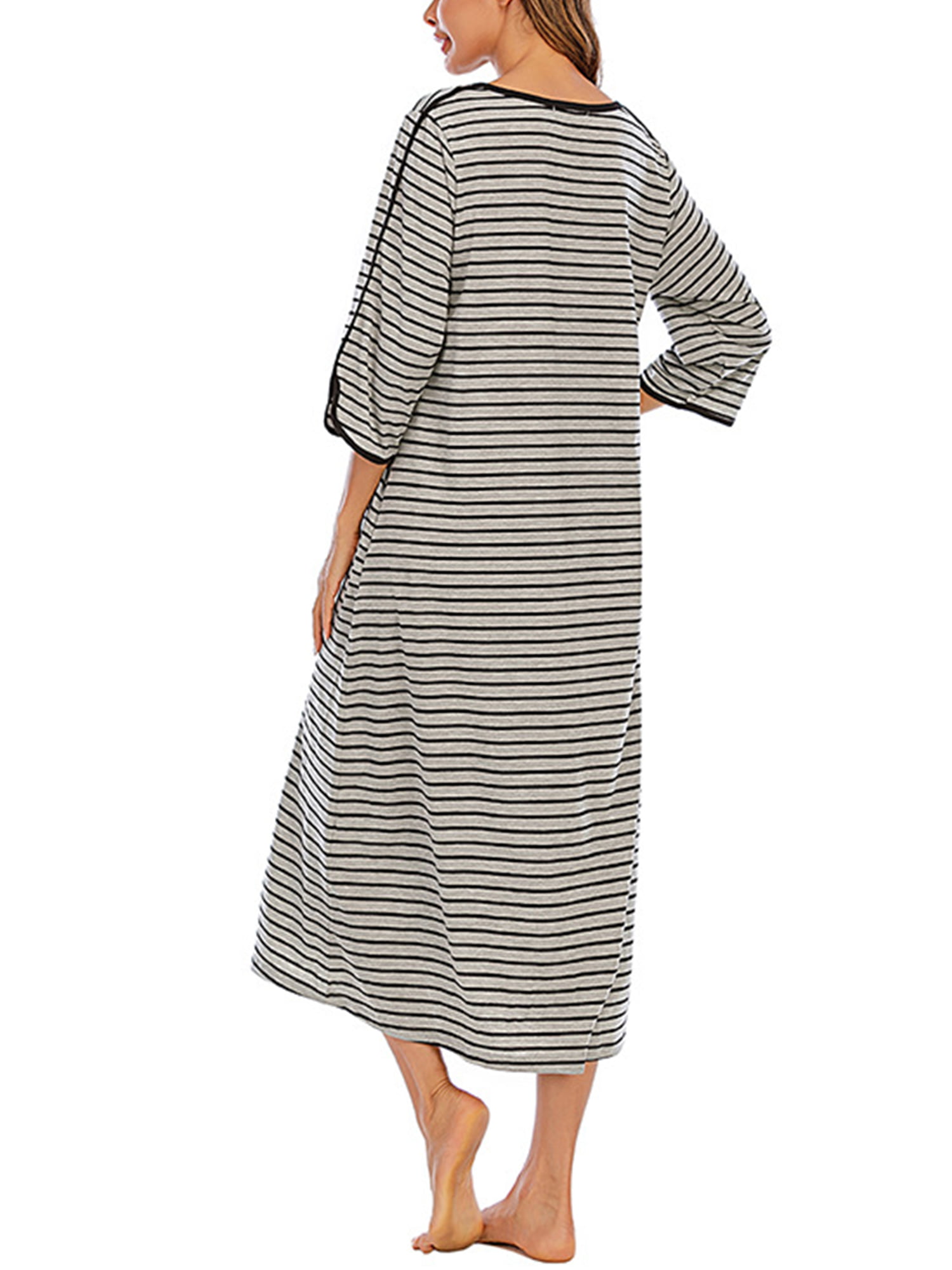 Women's Plus Size Nightgowns Striped Sleep Dress Short Sleeve Half