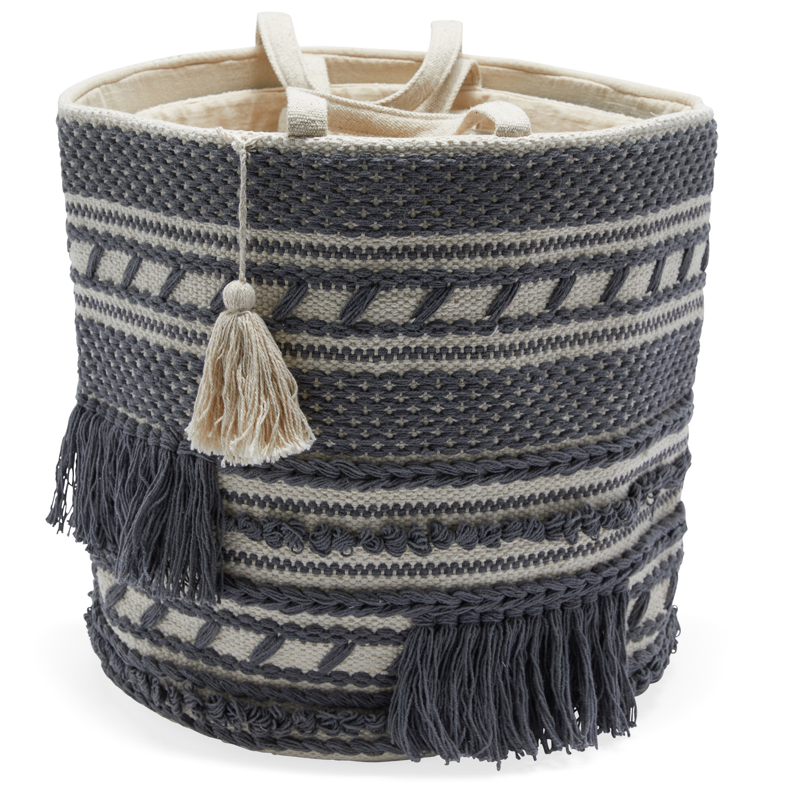 Hand Woven Macrame 3 Piece Basket Set, Natural and Charcoal by Drew Barrymore Flower Home - image 3 of 10